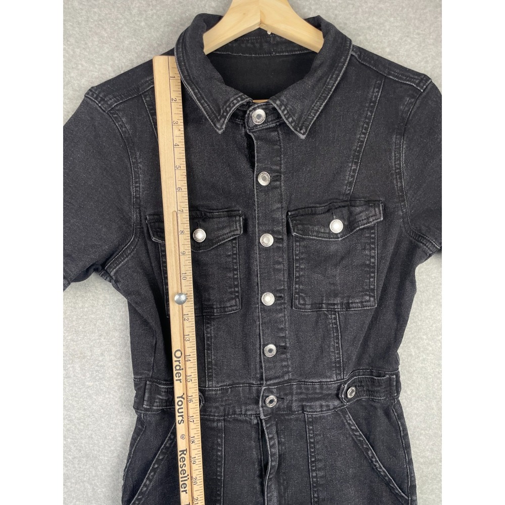 Denim Jumpsuit Womens 6 Medium Black Button Fly Flared Legs Short Sleeve - Picture 12 of 16